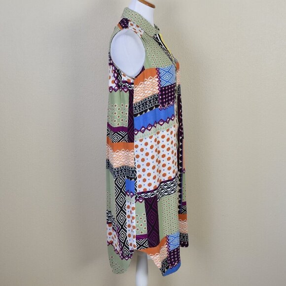 Anthropologie Everyway Shirtdress Patchwork Midi Multi-color Dress - 6 - Picture 9 of 11